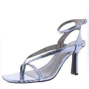Worthington Tulipa Blue Silver Python Snake Print Thong Dress Square Toe Sandals